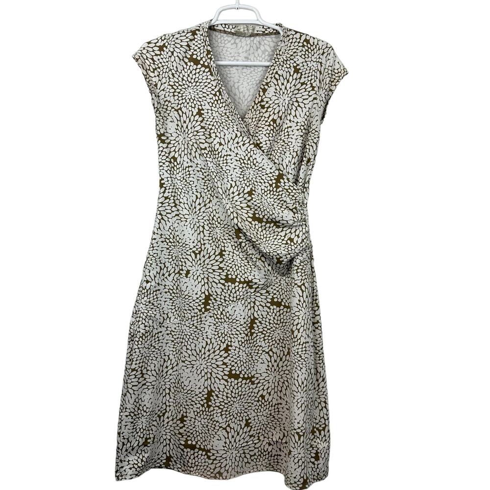 Athleta Faux Wrap Dress Floral Brown White Cap Sleeve Small Athletic Travel